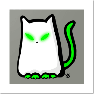 Green Alien Ghost Cat Posters and Art